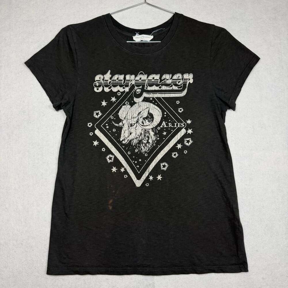 Spell & The Gypsy Shirt Womens XS Stargazer Aries T-Shirt Black Graphic Tee